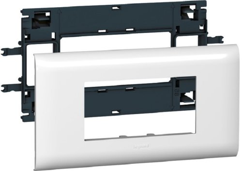 Суппорт с рамкой Legrand Mosaic 4 мод. для кабель-канала DLP с крышкой 85мм белый фото Суппорт с рамкой Legrand Mosaic 4 мод. для кабель-канала DLP с крышкой 85мм белый картинка